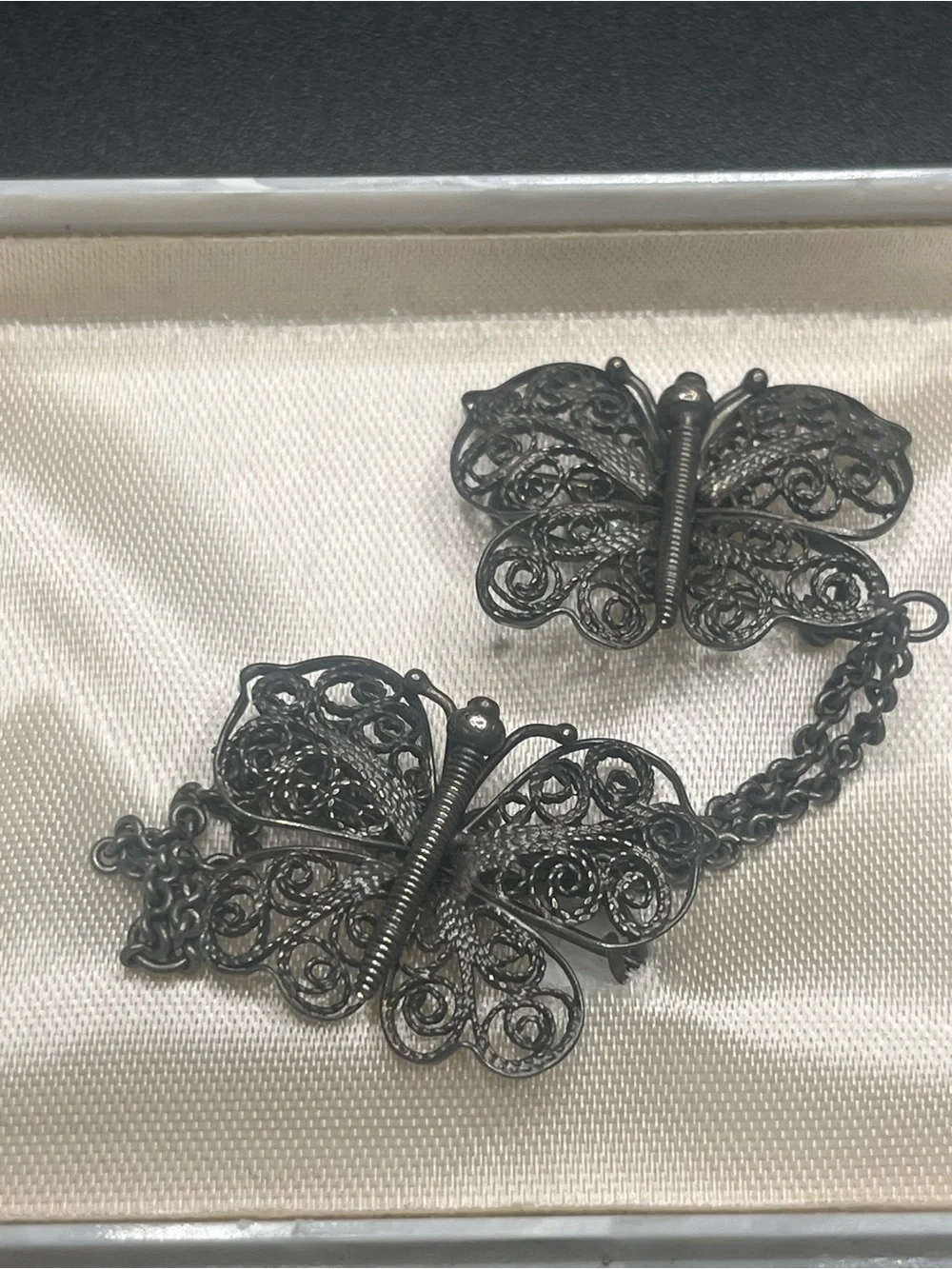 Vintage Sterling Silver Butterfly Sweater Guard or double brooch